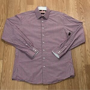 Thomas Pink Men’s 15.5 Long Sleeve Button Up Shirt Slim Fit  Pink Gingham Check